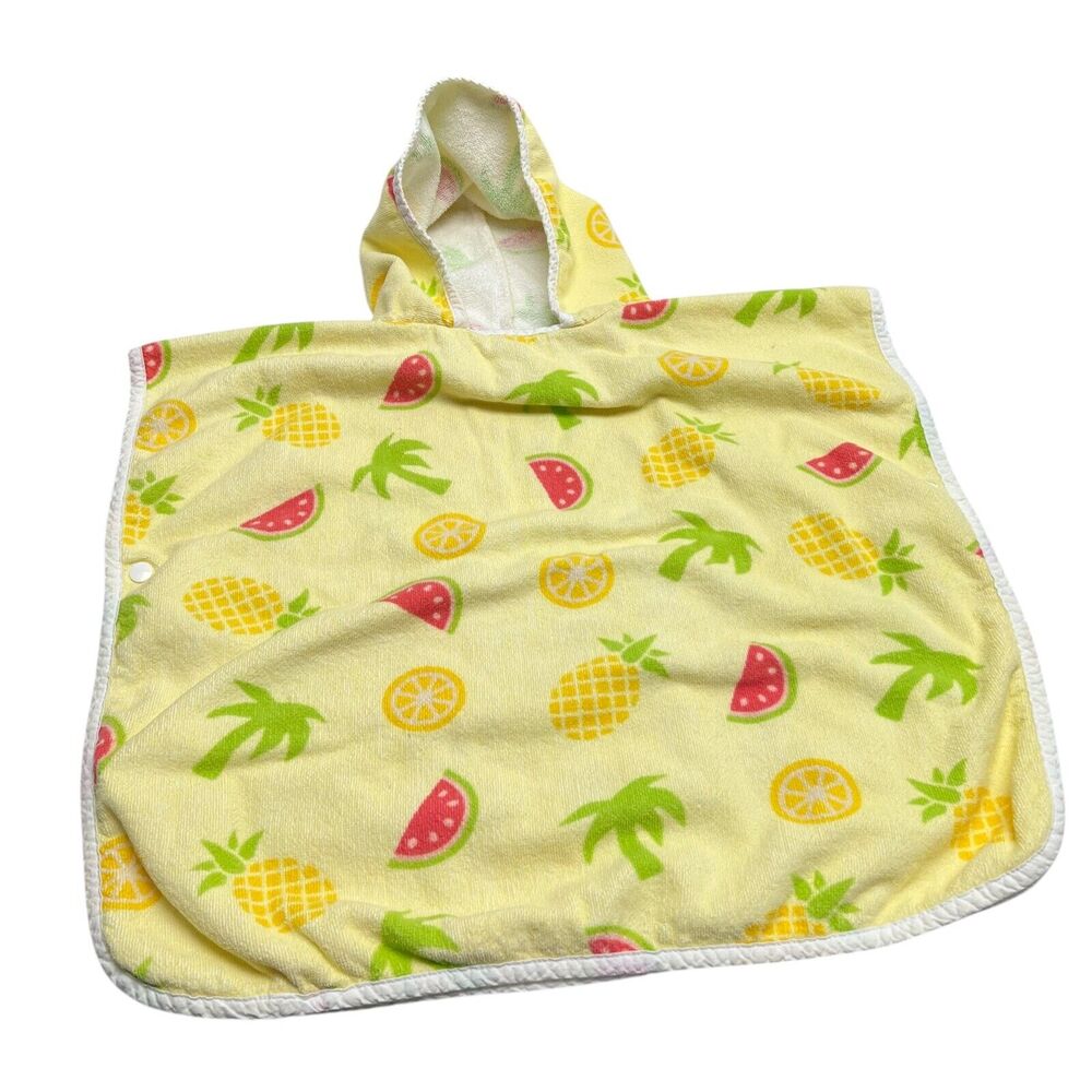 Vintage Clarysse Hooded Baby Bath Towel Snap Closure Yellow Fruity Palm Tree
